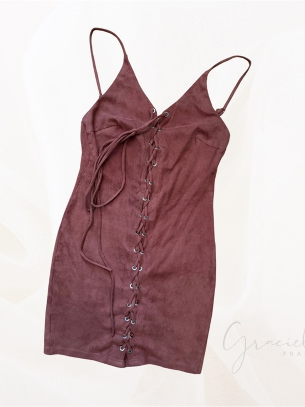 Sexy Lace-Up Suede Mini Dress - Trac Desert Rose